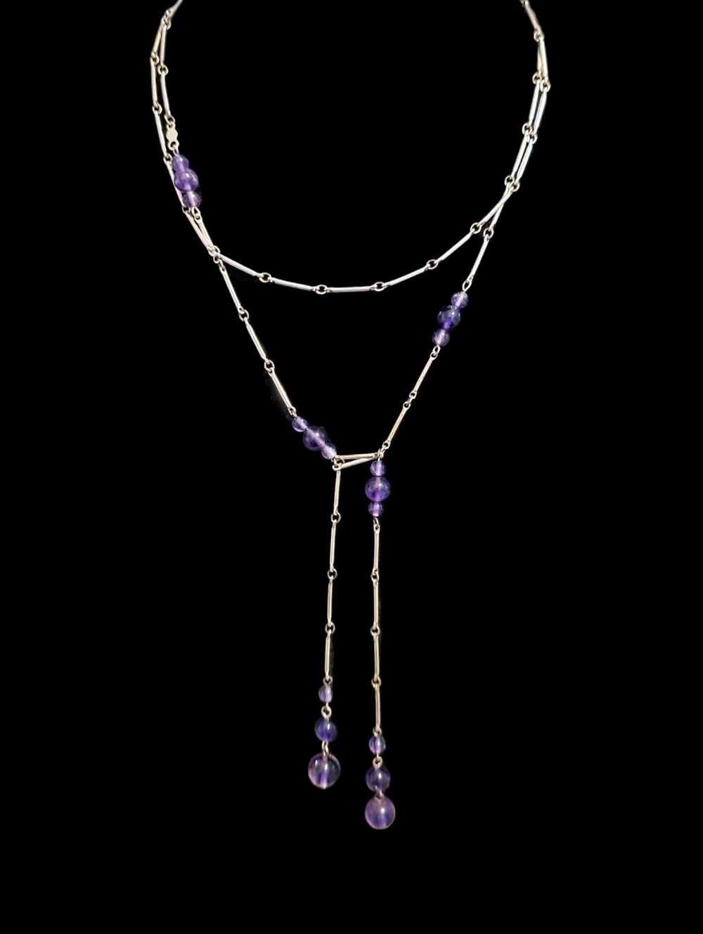 Delicate Amethyst Beaded Layered Lariat Necklace